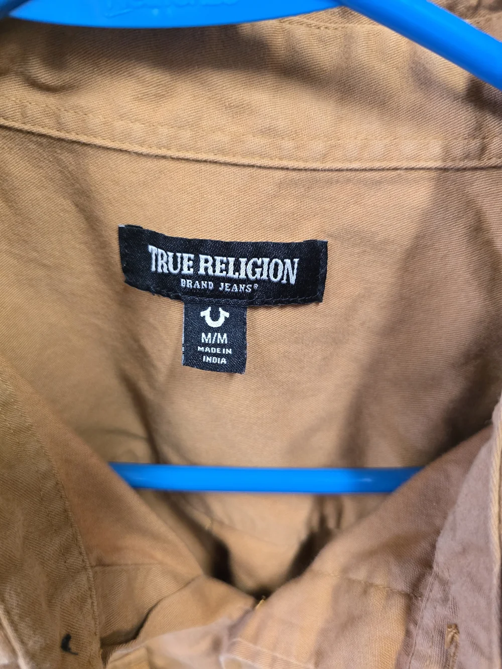 True Religion Men's Button Front Shirt Medium Tan Brown Long Sleeve